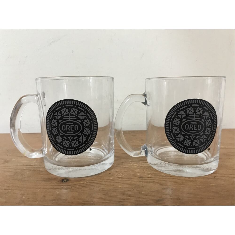 Dunking Set Pair 2 Oreo Clear Glass Milk Coffee Mugs Tea Cups Frankfort Candy